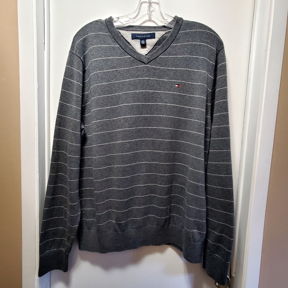 Tommy Hilfiger Pullover Sweater Mens Medium Grey V-neck
